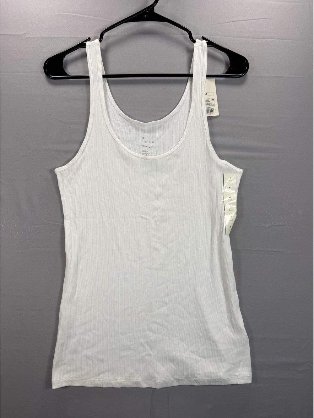 A New White Ribbed Cotton Tank Top Medium